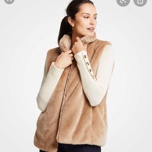 Ann Taylor Faux Fur vest in teak wood M